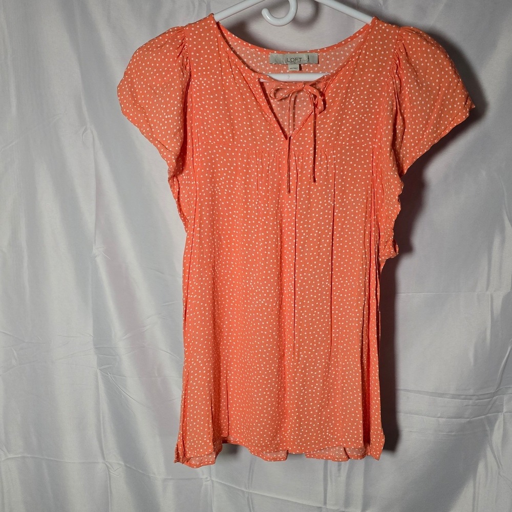 LOFT Womens Coral Orange Polka Dot cottage dainty coquette Blouse XS